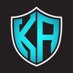 KA Logo monogram with shield shape isolated blue colors on outline design template