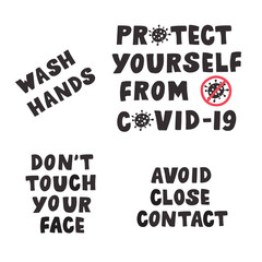 Lettering posters with measures against COVID-19. Vector illustration.