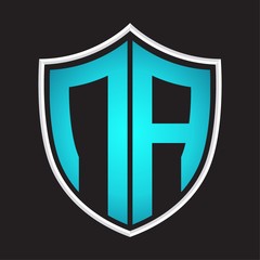 NA Logo monogram with shield shape isolated blue colors on outline design template