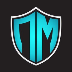 NM Logo monogram with shield shape isolated blue colors on outline design template