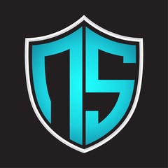 NS Logo monogram with shield shape isolated blue colors on outline design template