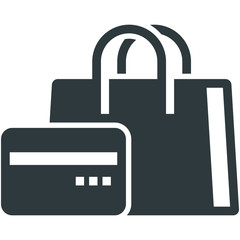 Shopping card and bag black icon on white background