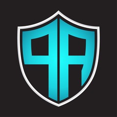 PA Logo monogram with shield shape isolated blue colors on outline design template