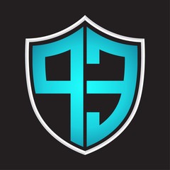 PE Logo monogram with shield shape isolated blue colors on outline design template