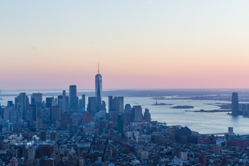 Sunset landscape in New York with Manhattan skyline