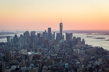 Fototapeta na wymiar Sunset landscape in New York with Manhattan skyline