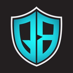 QB Logo monogram with shield shape isolated blue colors on outline design template