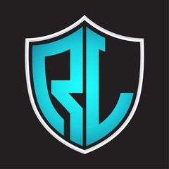 RL Logo monogram with shield shape isolated blue colors on outline design template