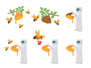 蜜蜂の巣のイラスト 蜂蜜 垂れる バケツ Wall Mural Wallpaper Murals ふわぷか