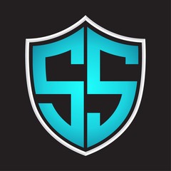 SS Logo monogram with shield shape isolated blue colors on outline design template