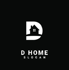 black white luxury D home letter logo icon design vector	