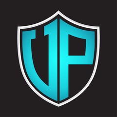 UP Logo monogram with shield shape isolated blue colors on outline design template