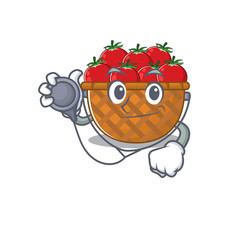 An elegant tomato basket in a Doctor Cartoon character with tools