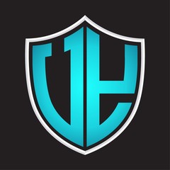 UY Logo monogram with shield shape isolated blue colors on outline design template