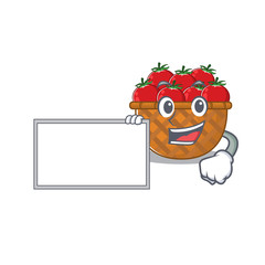 Tomato basket with board cartoon mascot design style