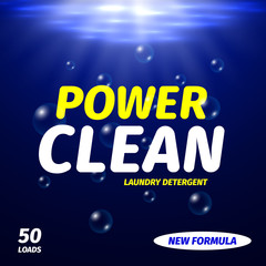 Package design for laundry detergent. Template label washing powder. Vector illustration.