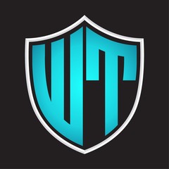 WT Logo monogram with shield shape isolated blue colors on outline design template