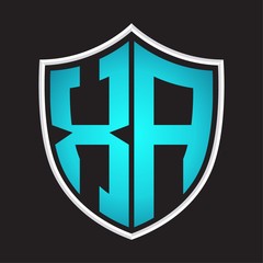 XA Logo monogram with shield shape isolated blue colors on outline design template