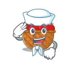 Cute tomato basket Sailor cartoon character wearing white hat