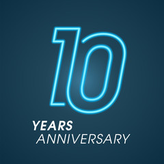 10 years anniversary vector logo, icon. Graphic design element with neon number