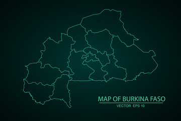 A Map of the country of Burkina Faso,High Detailed Blue Map - Vector