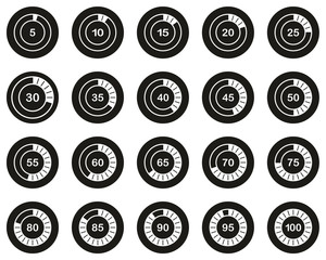Loading Or Percentage Icons White On Black Flat Design Circle Set 02 Big