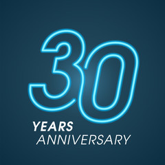 30 years anniversary vector logo, icon. Graphic design element with neon number
