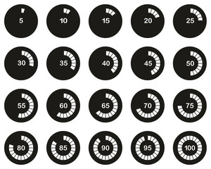 Loading Or Percentage Icons White On Black Flat Design Circle Set 03 Big
