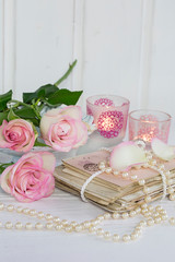 Romantic Roses Still Life With Pearls