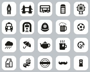 London City & Culture Icons Black & White Flat Design Set Big