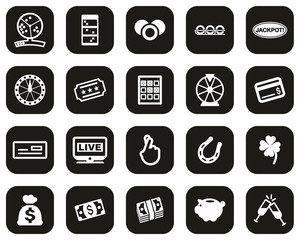 Lottery or Raffle Icons White On Black Flat Design Set Big