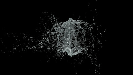 Water Splash on black background with alpha mask. 3d illustration.
