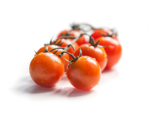 branch of cherry tomatoes on white
