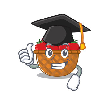 A picture of tomato basket with black hat for graduation ceremony
