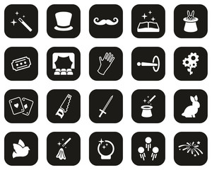Magic & Illusion Icons White On Black Flat Design Set Big
