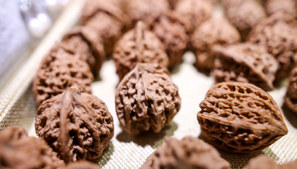 Walnuts on a counter in a shopping center