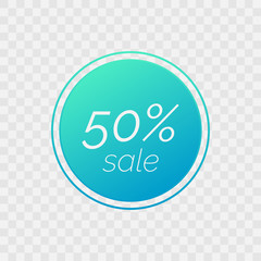50% sale circle symbol. Vector isolated icon on transparent background. Blue gradient sign for discount label, best offer, advertisement