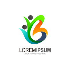 logo human and letter b design vector, charity icon , social and community symbol