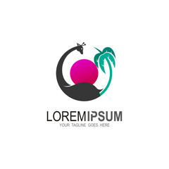 The giraffe's animal logo and sunset panorama 