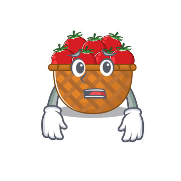 Cartoon picture of tomato basket showing anxious face