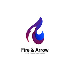 Fire logo with arrow design illustration, restaurant icon, fast symbol
