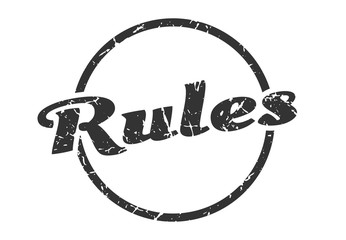 rules sign. rules round vintage grunge stamp. rules