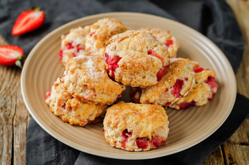 Strawberry scones with jam and butter