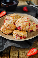 Strawberry scones with jam and butter