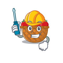 Smart automotive tomato basket presented in cartoon character design