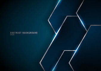 Abstract blue geometric overlapping layer with lighting on dark background