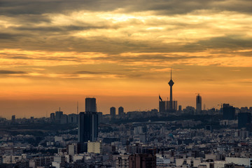 beautiful sunset over Tehran-Iran skyline at an amazing afternoon with unique clouds in the sky.