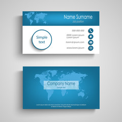Business card with world map in blue white design