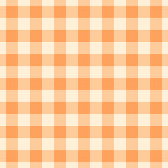 Vector gingham striped checkered blanket tablecloth. Seamless white orange table cloth napkin pattern background with natural textile texture. Country fabric material for breakfast or dinner picnic