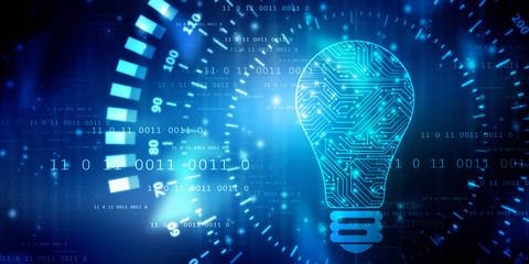 2d illustration bulb future technology, innovation background, creative idea concept 